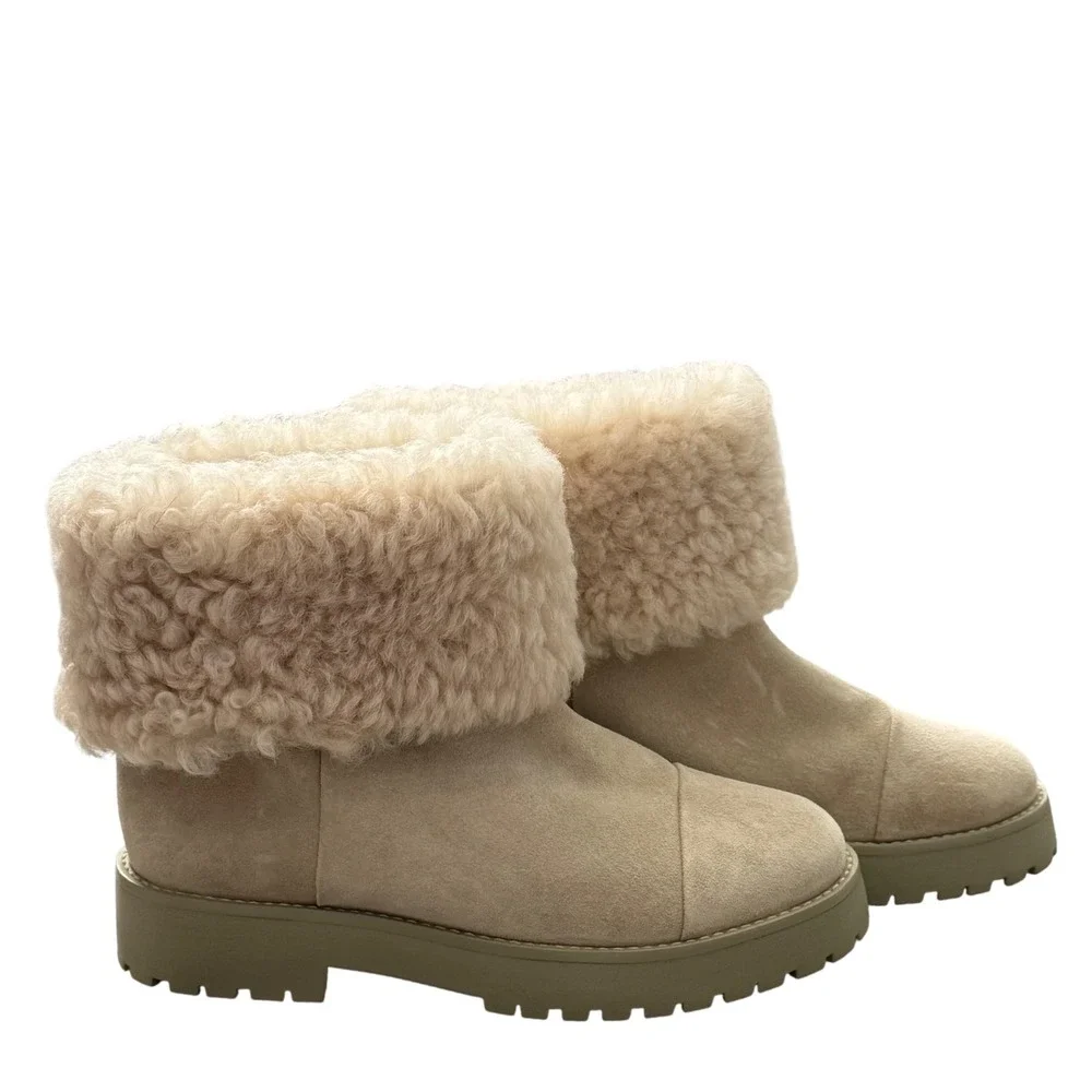 Cult‎ Gaia Avena Shearling Ankle Boots 38.5/US 8.5 Beige Suede Winter Cozy Fur